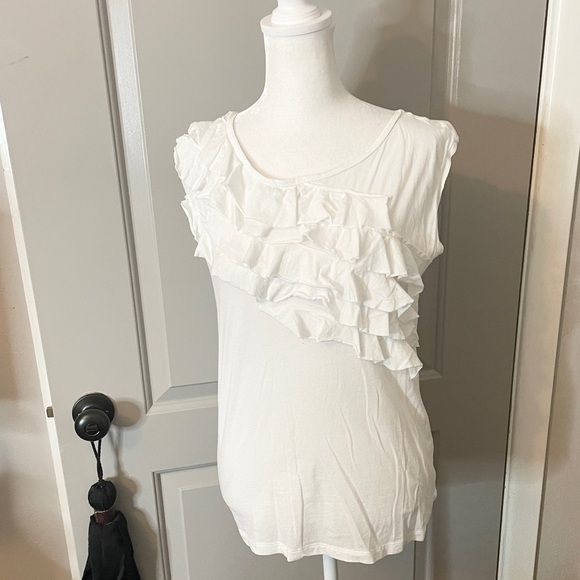 LOFT Tops - Ann Taylor LOFT Medium Petite Layered Sleeveless Scoop Neck Jersey White